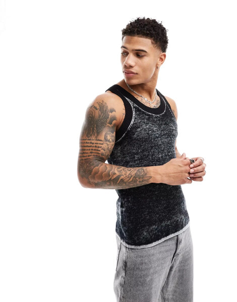 Weekday Matheus festival knitted vest tank top in washed black