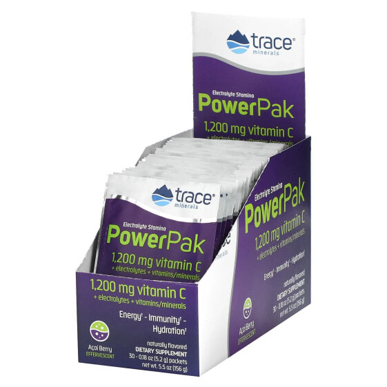 Электролитный напиток Trace Minerals ® Electrolyte Stamina PowerPak, Ягода Асаи, 30 пакетов по 5.2 г каждый