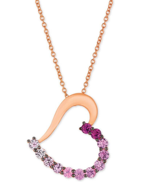 Strawberry Layer Cake Multi-Gemstone Ombré Heart 18" Pendant Necklace in 14k Rose Gold