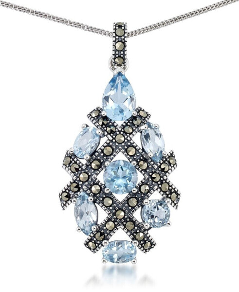 Macy's blue Topaz (5 ct. t.w.) Pendant & Marcasite on 18" Chain in Sterling Silver
