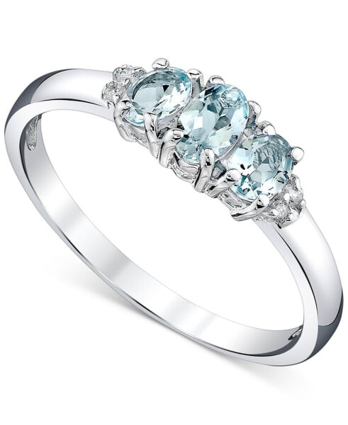 Aquamarine (5/8 ct. t.w.) & Diamond Accent Three Stone Ring in 14k White Gold