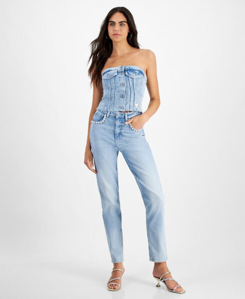 Women's High Rise Embellished Mom Jeans