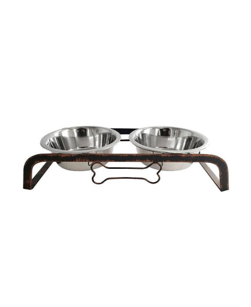 Country Living Rustic Dog Bone Elevated Feeder - 2 Stainless Steel Bowls, 1qt Each - Sturdy & Stylish