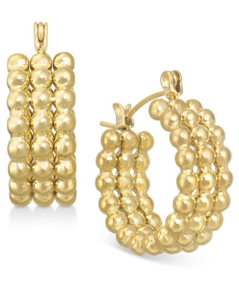 14k Gold-Plated Medium Triple-Row Beaded Hoop Earrings