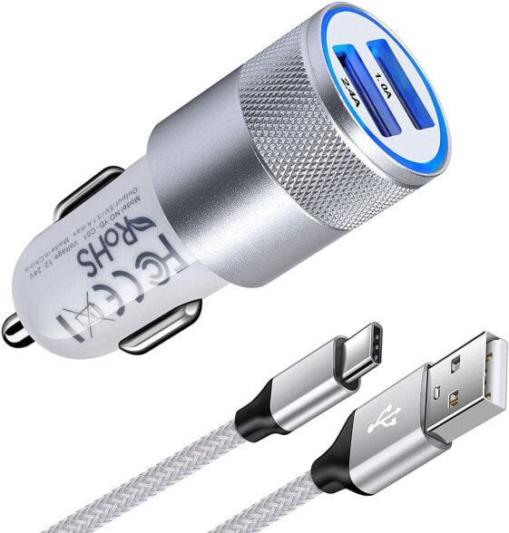 Cigarette Lighter USB Charger, AILKIN 3.4A Car Charger, 2-Port USB Car Charger Adapter with USB C Charging Cable for Samsung Galaxy S24/S23/S22/S21/S20/A54/A14/A53/A13/A33/A23/A55/A15/Note 20, iPhone