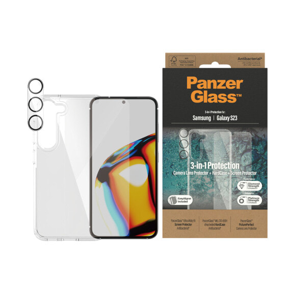 Защитный комплект PanzerGlass ™ 3-в-1 для Samsung Galaxy S23 - антивирусный, антибактериальный, защита от царапин