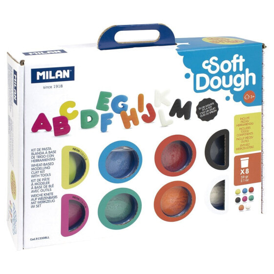 MILAN Kit 8 Cans 59g Soft Dough With Tools Lots Of Letters