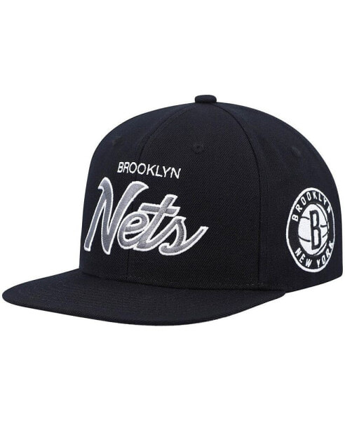 Men's Black Brooklyn Nets Hardwood Classics Script 2.0 Snapback Hat