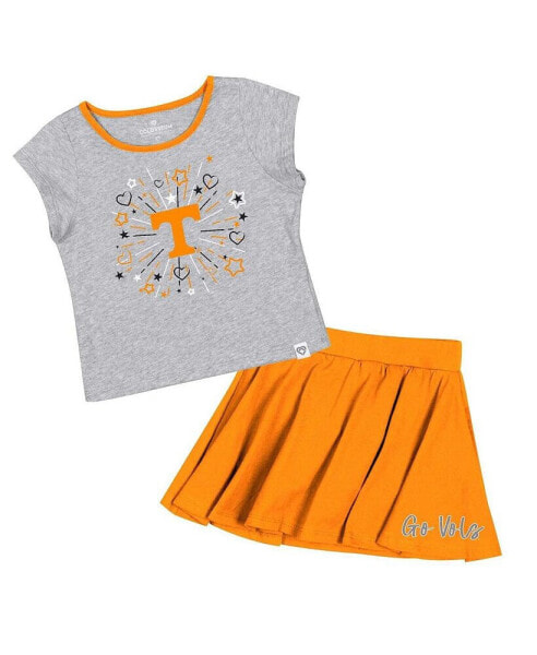 Girls Toddler Heather Gray, Tennessee Orange Tennessee Volunteers Two-Piece Minds For Molding T-shirt and Skirt Set