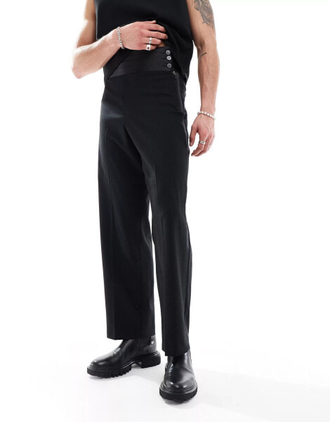 ASOS DESIGN wide cummerbund tuxedo suit trouser in black