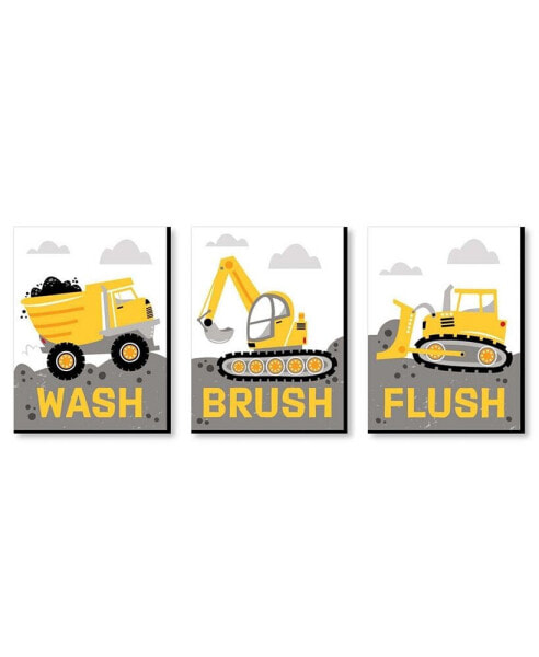 Dig It - Construction - Wall Art - 7.5 x 10 in - Set of 3 Signs Wash Brush Flush