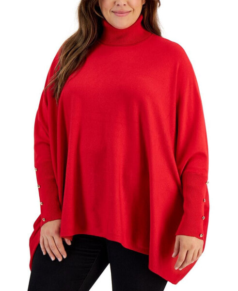 Plus Size Solid Turtleneck Poncho Sweater, Created for Macy's