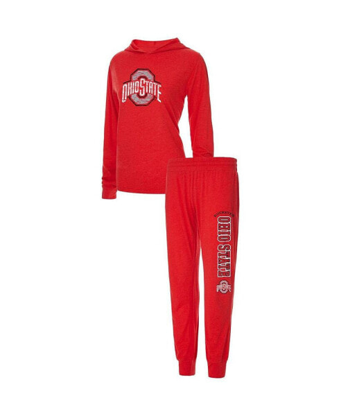 Women's Scarlet Ohio State Buckeyes Long Sleeve Hoodie T-shirt and Pants Sleep Set