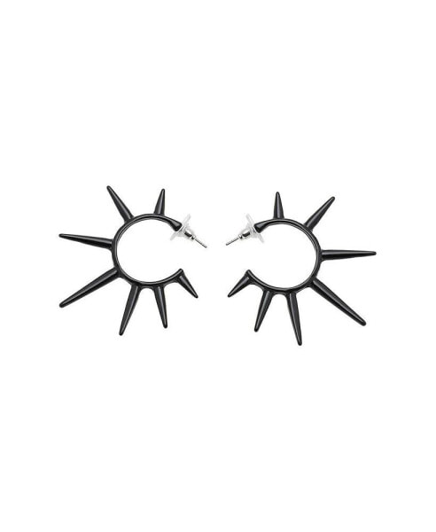 Women's Black Spike Hoop Earrings