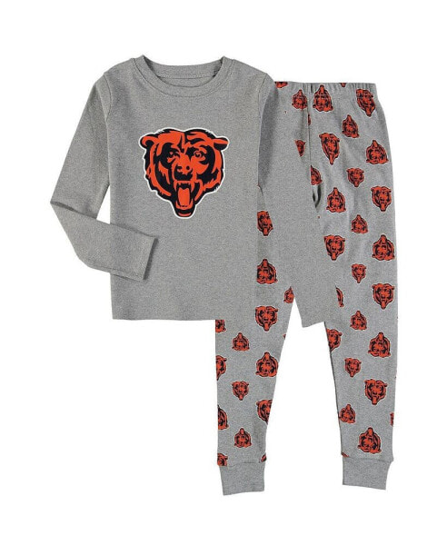 Preschool Boys and Girls Heathered Gray Chicago Bears Long Sleeve 2 piece T-shirt and Pants Sleep Set