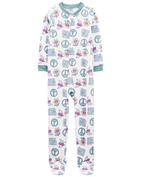 Kid 1-Piece Peace Sign Fleece Footie Pajamas 7