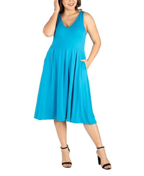 Plus Size Midi Fit and Flare Pocket Dress
