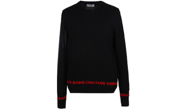 VERSACE JEANS COUTURE 下摆字母logo羊毛混纺羊毛衫修身针织衫 男款 黑色 / Свитер VERSACE JEANS COUTURE B5GUA800-50312-LT4