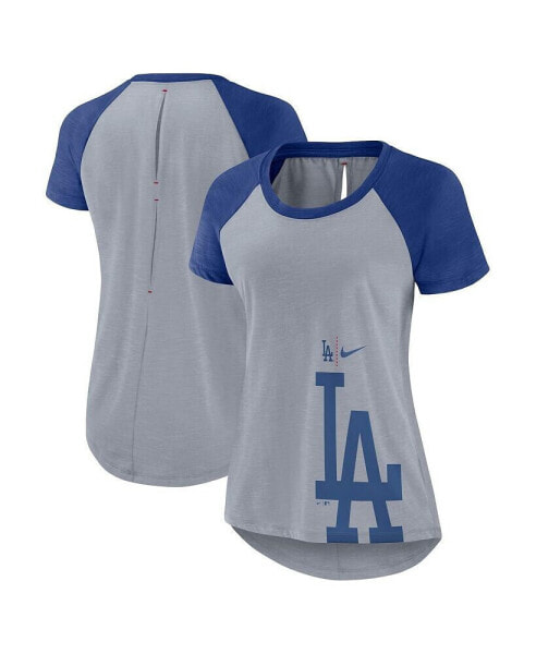 Women's Heather Gray Los Angeles Dodgers Summer Breeze Raglan Fashion T-shirt