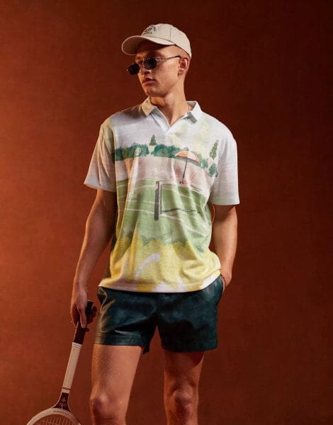 ASOS DESIGN relaxed polo shirt with all over tennis print