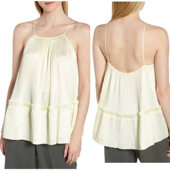 Lewit Pleated Swing Tank Top Light Yellow Crinkles Cami Size S 150382