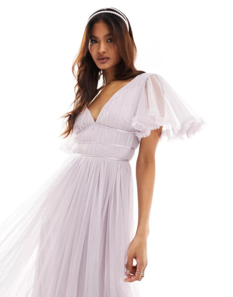 Beauut Bridesmaid tulle maxi dress with flutter sleeve in lilac