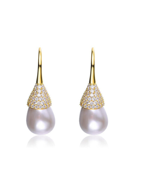 Sterling Silver Cubic Zirconia and Pearl Bulb Earrings