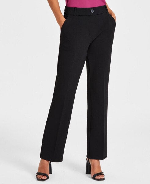 Women's Pull-On Mid-Rise Faux-Fly Straight-Leg Pants