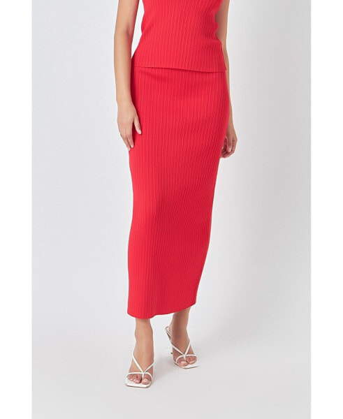 Women's Ribbed Slit Maxi Skirt