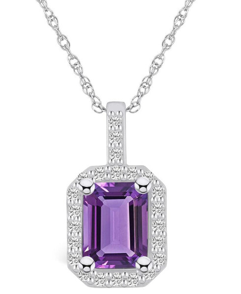 Amethyst (1-5/8 Ct. T.W.) and Diamond (1/4 Ct. T.W.) Halo Pendant Necklace in 14K White Gold