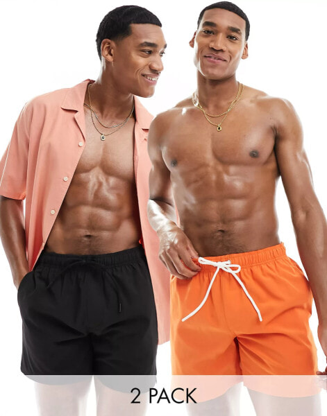 Cotton On lined relaxed swim shorts 2 pack orange black