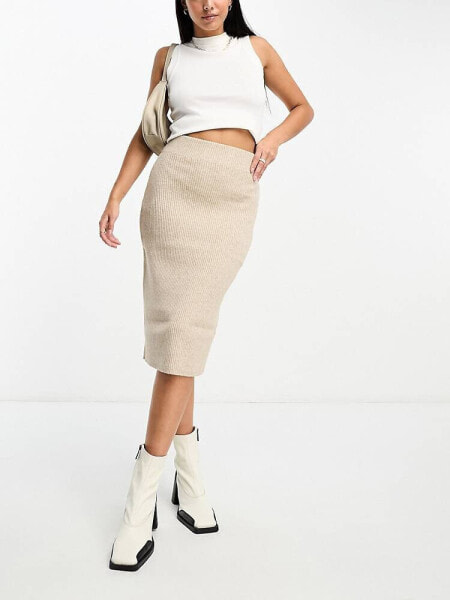 Vila knitted midi skirt in cream 