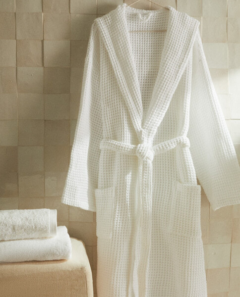 Cotton waffle-texture bathrobe