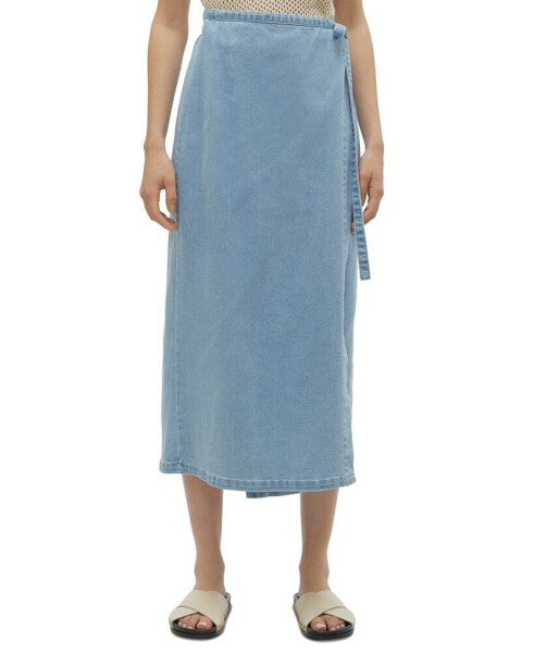 Women's Zinnia Solid Denim Wrap Midi Skirt