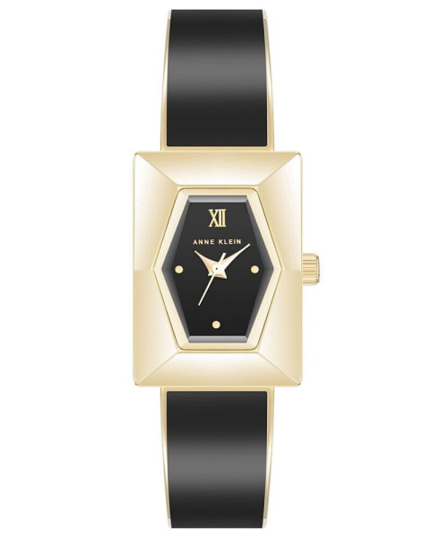 Women's Quartz Gold-Tone Alloy with Black Enamel Bangle Watch, 20.5mm