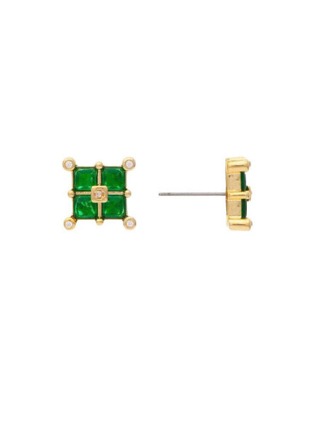 Emerald Crystal Square Cluster Stud Earrings