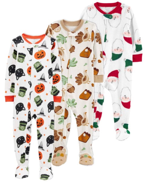 Toddler 3-Pack Holiday 100% Snug Fit Cotton Footie Pajamas 18M