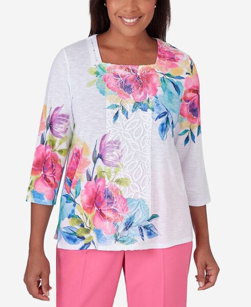 Women's Paradise Island Long Sleeve Flower Lace Top