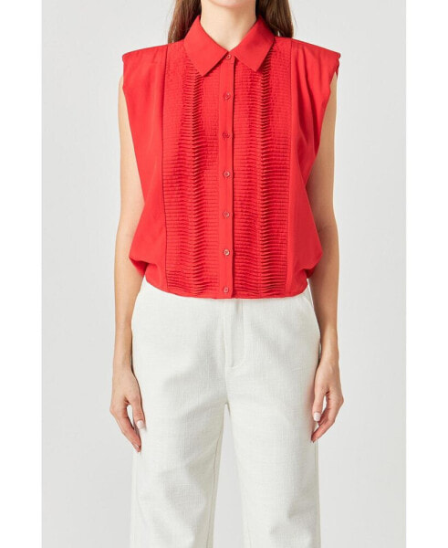 Women's Pintuck Details Sleeveless Blouse