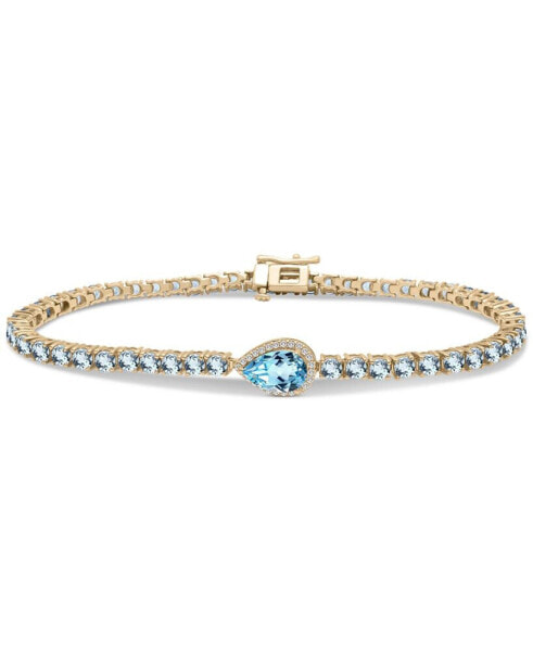 Blue Topaz (8-3/8 ct. t.w.) & Diamond (1/10 ct. t.w.) Halo Tennis Bracelet in 14k Gold-Plated Sterling Silver