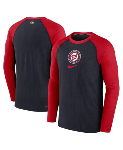 Men's Navy Washington Nationals Authentic Collection Game Raglan Performance Long Sleeve T-shirt