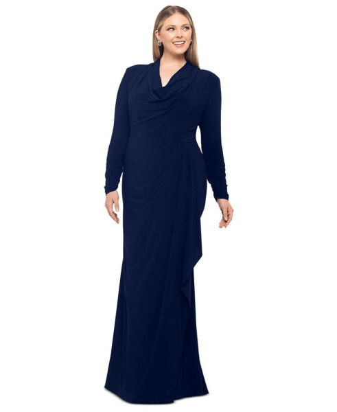 Plus Size Cowlneck Side-Draped Dress