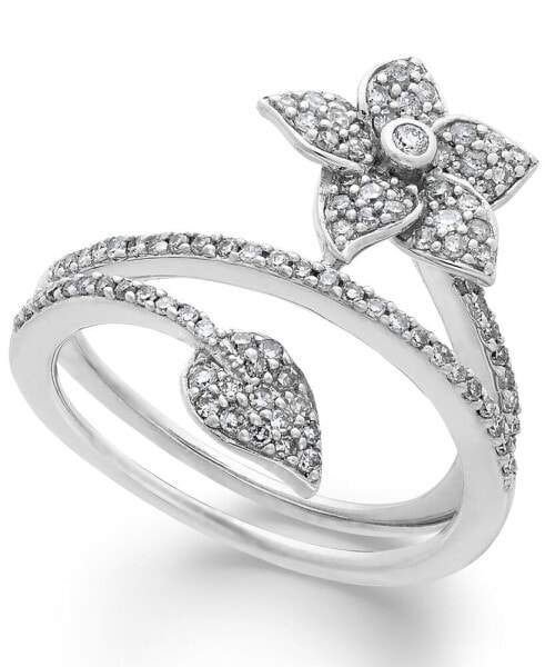 Diamond Wrap-Around Flower Ring in Sterling Silver (1/2 ct. t.w.)