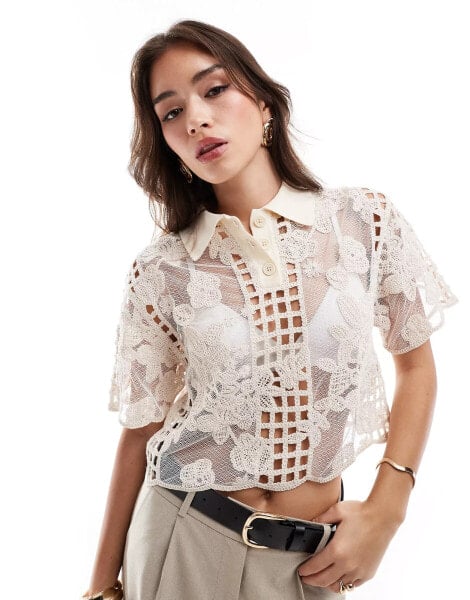 Mango crochet embroidery lightweight shirt in white