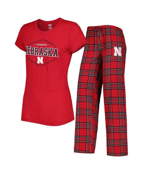 Пижама Concepts Sport женская Scarlet, Black Nebraska Huskers Badge - футболка и брюки из фланели