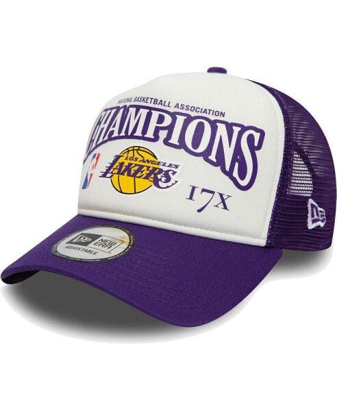 Бейсболка New Era мужская белая, фиолетовая Los Angeles Lakers 17-кратных чемпионов лиги 9FORTY Trucker Snapback Hat