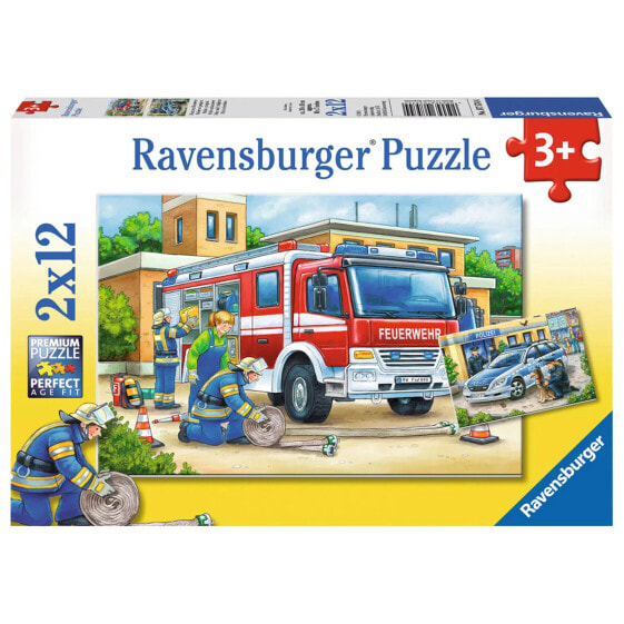 Детский пазл Ravensburger Полиция и Пожарная служба 2 x 12, с мини-постером, включает 2 пазла, 07574 4, для детей от 3 лет, категория: Детские пазлы