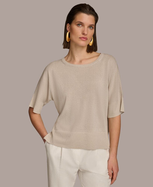 Women's Metallic-Knit Short-Sleeve Sweater