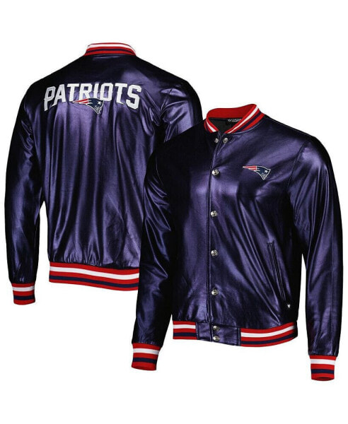 Men's Navy New England Patriots Metallic Bomber Full-Snap Jacket