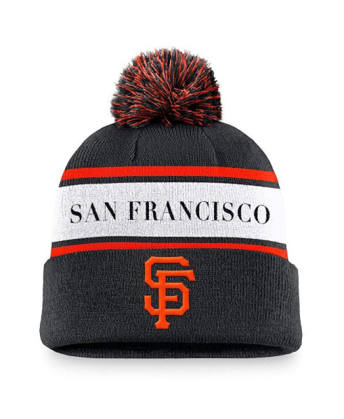 Men's Black San Francisco Giants Team Stripe Peak Cuffed Knit Hat with Pom